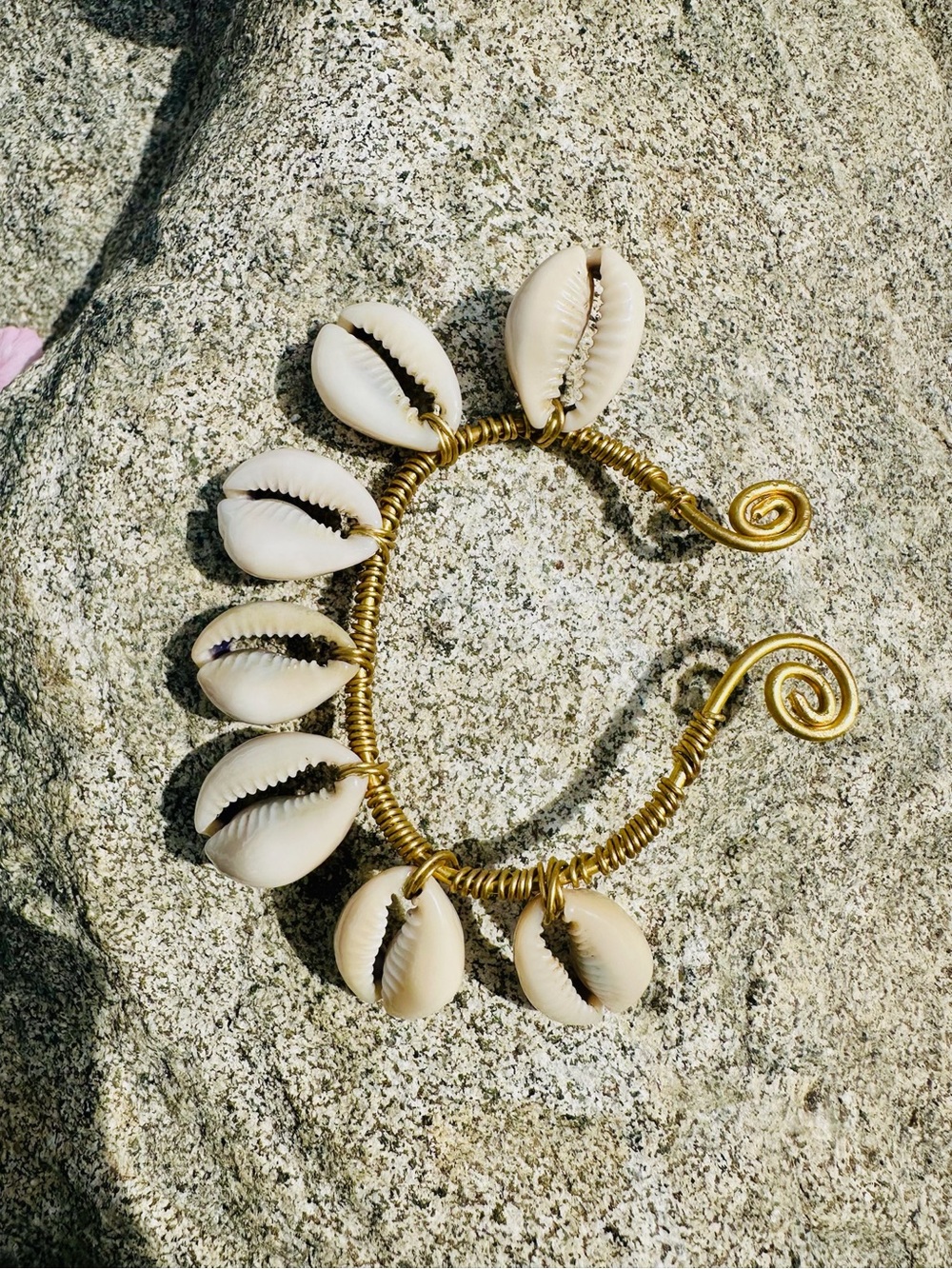 Handmade Gold Cowrie Shell Ear Cuff- Cream Shells